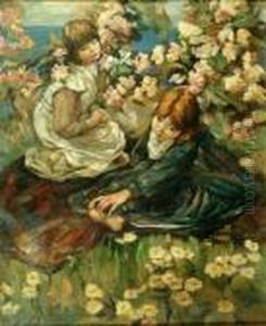 Two Girls Amongst Flowers By The Sea by Edward Atkinson Hornel