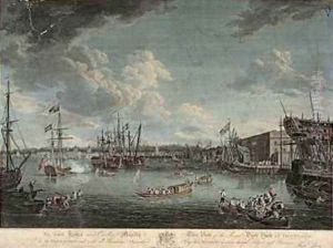 View of the Royal Dock Yard at Deptford engraved by William Woollett