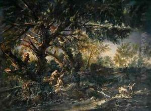 Landscape with Monks praying or The Great Wood by A. & Peruzzini, A.F. Magnasco