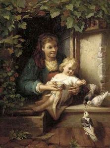Feeding the birds by August Muller