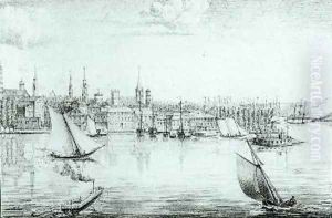 New York from the West from Recueil des cartes et des vues du voyage en Amerique en Italie en Sicile et en Egypt by de Montule 1821 by Edouard de Montule