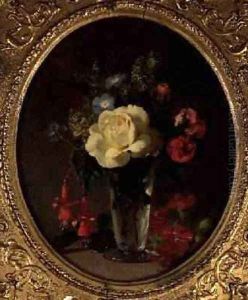 Still Life of a Yellow Rose Mignonette and Fuchsias by Annie Feray Mutrie