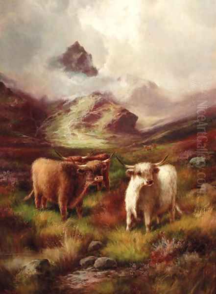 Highland cattle in a mountainous landscape - view 1