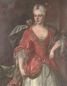 Portrait of a lady as Diana, standing, three quarter-length, with a bow and quiver by Mignard, Pierre II