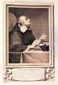 Juan de Torquemada 1388-1468 Praying from a collection of Famous Men by Maea, Jose