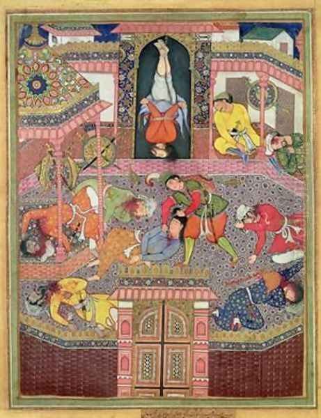 Murder Scene miniature of the Mughal period possibly from the Khamsa tales of Nizami 1570 - view 1