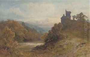 Sheep grazing above a river landscape