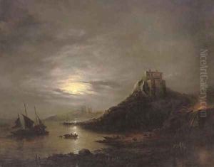 Lindisfarne Castle and Abbey, Holy Island, by moonlight