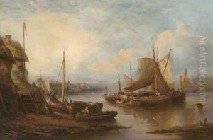 Barges on an East Anglian river at dusk