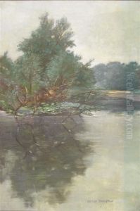 A River Landscape With Water-lilies by George Houston