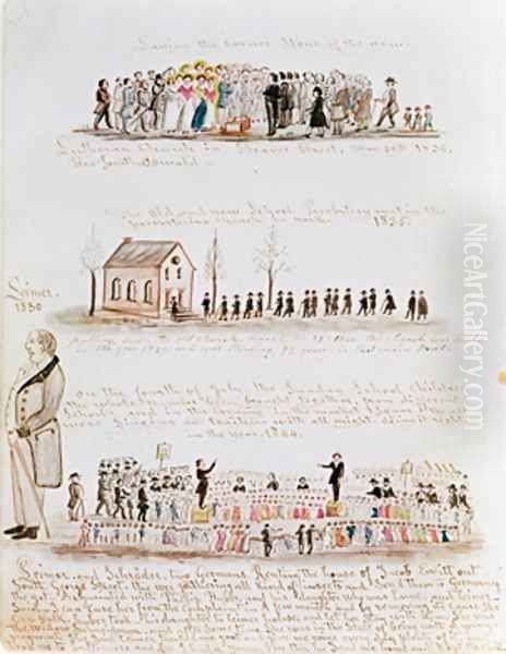 Three sketches depicting religious scenes in America - view 1