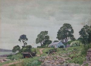 Scottish Landscape With Cottage And Rowing Boat by George Houston