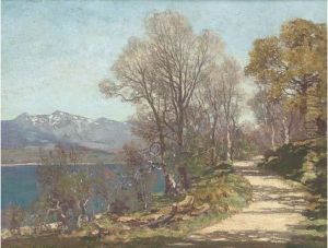 Sunlit Road By A Loch by George Houston