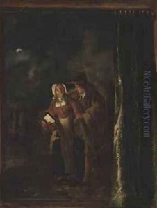 Man Caressing Woman with a Lantern 1651 by Aert van Maes