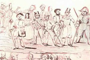 Honore de Balzac 1799-1850 along with the characters of La Comedie Humaine 1838 by Prosper Merimee