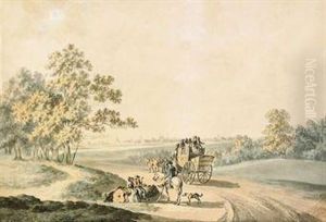 A Crowded Stagecoach Making Its Way Towards Oxford