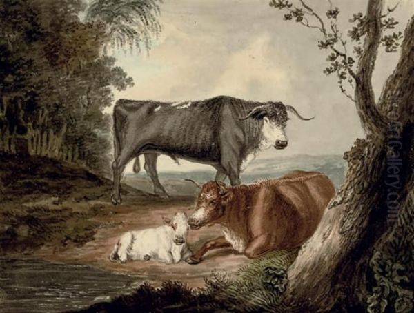 A Bull, A Cow And Calf - view 1