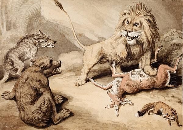 Lion Dividing The Prey - view 1