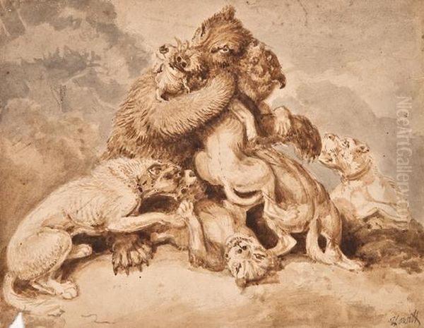 A Bear Attacked By Dogs - view 1