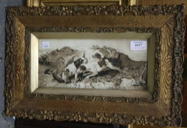 Sporting Scene With Three Hounds And A Fox - view 1