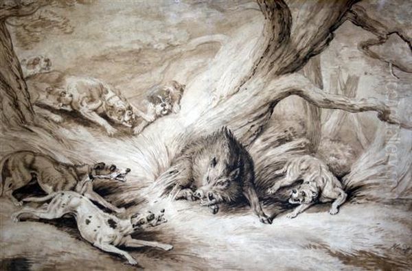 Hounds With A Boar At Bay - view 1
