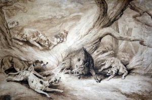 Hounds With A Boar At Bay by Samuel Howitt
