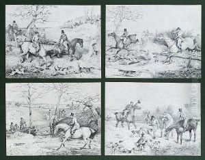 A Hunting Scene, Set Of Four; A Shooting Scene, Eight by Samuel Howitt