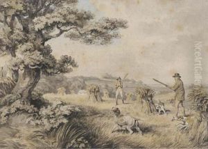 Huntsmen And Dogs Shooting Over A Cornfield by Samuel Howitt