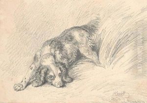 A Study Of A Spaniel On A Scent; A Study Of A Ram's Head by Samuel Howitt