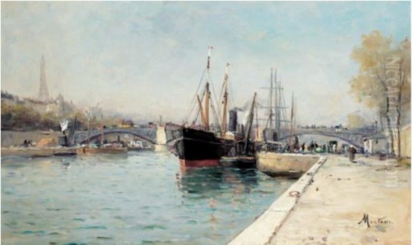 Shipping on the Seine at Le Pont d'Alma, The Eiffel Tower beyond - view 1