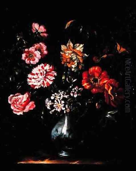 Flowers in a blue and white vase - view 1