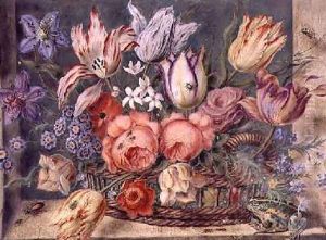 Flowers in a Basket with Frogs and Insects 1634 by Jacob Marrel