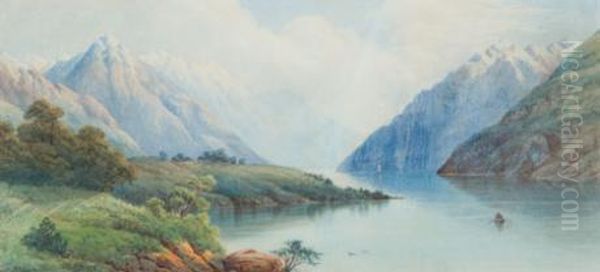 Lake Scene With Row Boat - view 1