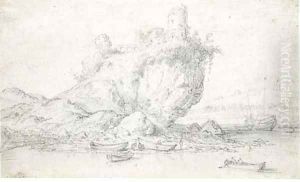 A ruined tower on a rocky cliff by the sea