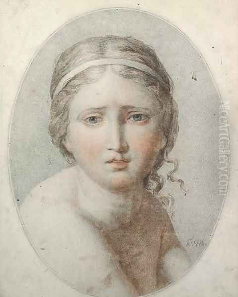 Head of a young girl, her hair tied with a ribbon - view 1