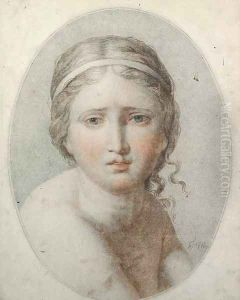 Head of a young girl, her hair tied with a ribbon