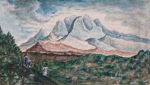 View of the Pitons du Carbet from Mount Pelee Martinique 1815