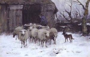 Sheep on a Winters Morning by Francois Pieter ter Meulen