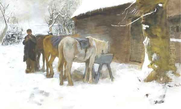 Feeding the horses in winter - view 1