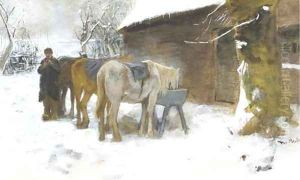 Feeding the horses in winter by Francois Pieter ter Meulen