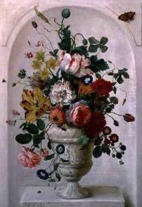 An Urn of Flowers in an Alcove by Jan Frans Josephus Mertens