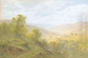 Figures on a path in an extensive landscape by Roberto Angelo Kittermaster Marshall