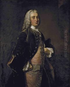Portrait Of A Gentleman,
Traditionally Identified As John Perceval, 2nd Earl Of Egmont ,
Three-quarter-length, In A Green Coat And A Pink Embroidered Waistcoat by Thomas Hudson