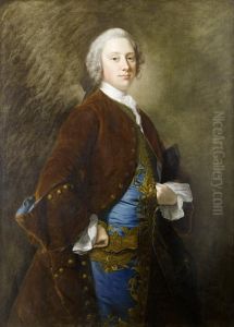 Portrait Of Assheton Curzon, 1st
 Viscountcurzon, Three-quarter-length, In A Brown Velvet Coat And 
Bluewaistcoat Trimmed With Gold, A Tricorn Hat Beneath His Leftarm
