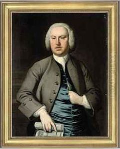 Portrait Of A Gentleman, Half-length, In A Grey Coat And Bluewaistcoat, Holding A Scroll by Thomas Hudson