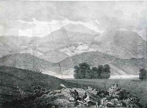 View of Part of the Lake and Cottages at Ottacamund Neelgherry Mountains by McCurdy, Captain E. A.
