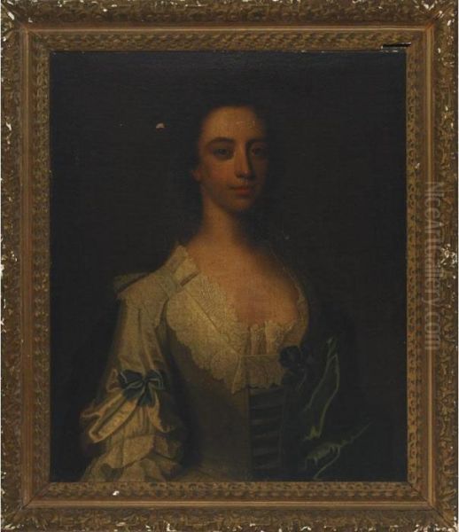 Young Dark Haired Woman In Lace And Ribbon-tied Gown With Silk Shawl - view 1