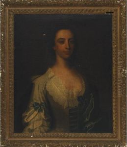 Young Dark Haired Woman In Lace And Ribbon-tied Gown With Silk Shawl