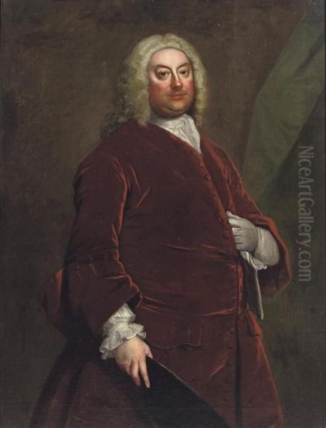 Portrait Of A Gentleman, Three-quarter-length, In A Red Velvet Coat - view 1