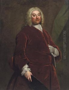 Portrait Of A Gentleman, Three-quarter-length, In A Red Velvet Coat by Thomas Hudson